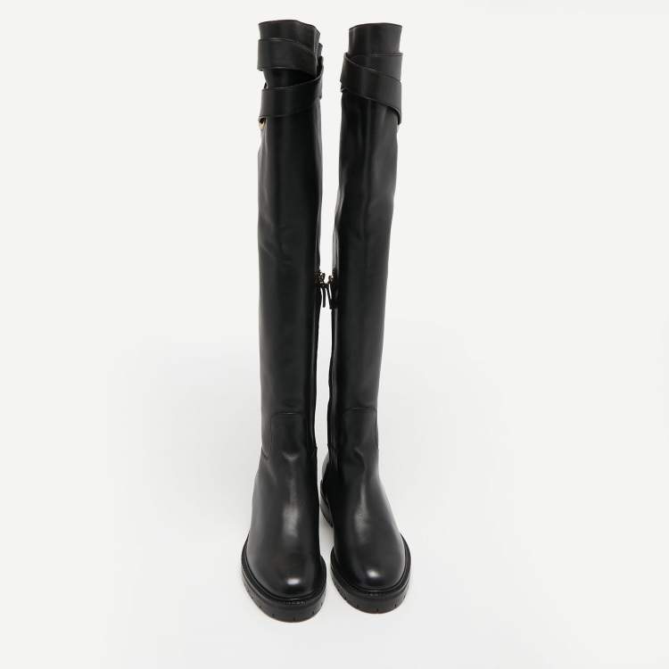 Pre Owned Valentino Black Leather Over the Knee Boots Size 39.5