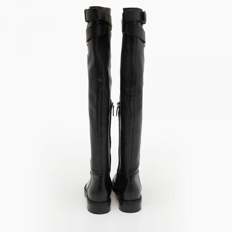 Pre Owned Valentino Black Leather Over the Knee Boots Size 39.5