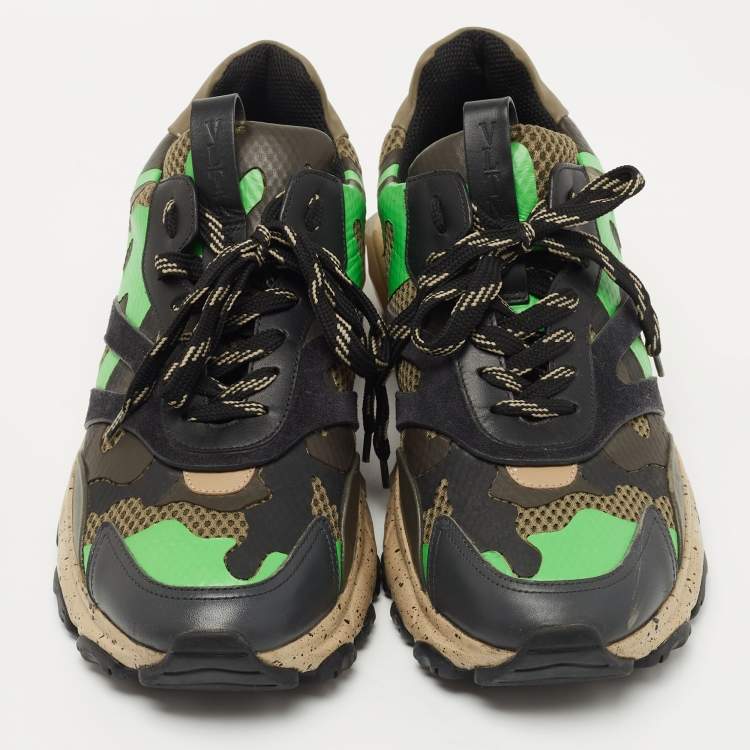 Pre Owned Valentino Multicolor Mesh And Leather Camouflage Bounce Low Top Sneakers Size 42