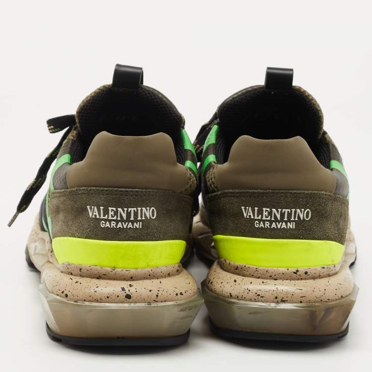 Pre Owned Valentino Multicolor Mesh And Leather Camouflage Bounce Low Top Sneakers Size 42