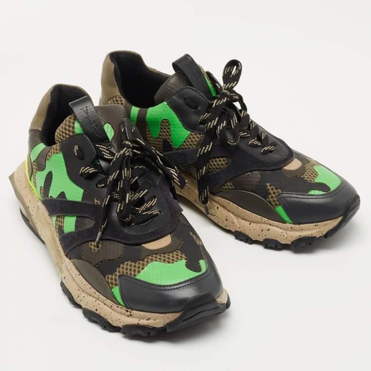 Pre Owned Valentino Multicolor Mesh And Leather Camouflage Bounce Low Top Sneakers Size 42