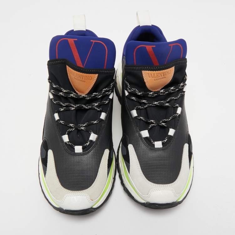 Pre Owned Valentino Tricolor Leather and Suede Low Top Sneakers Size 44