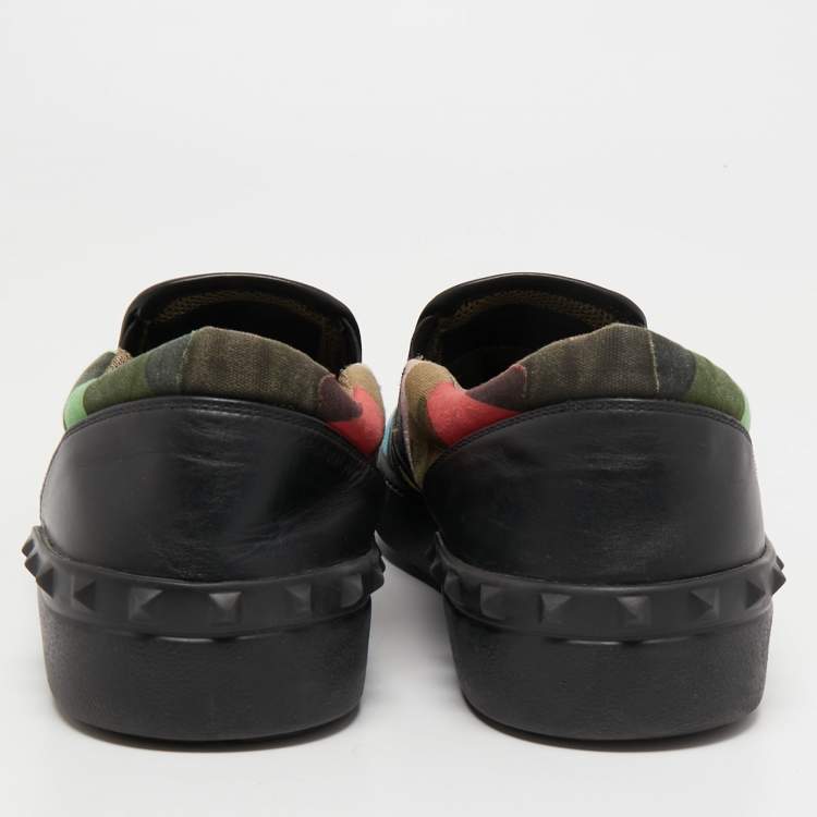 Pre Owned Valentino Multicolor Camouflage Print Canvas And Leather Slip On Sneakers Size 42