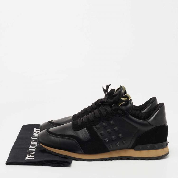 Pre Owned Valentino Black Leather and Suede  Rockstud Sneakers Size 42 