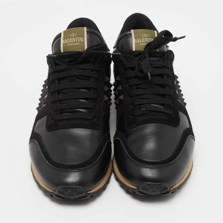 Pre Owned Valentino Black Leather and Suede  Rockstud Sneakers Size 42 