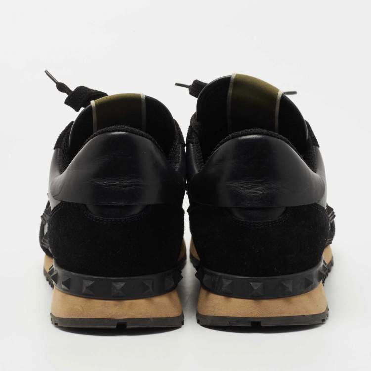 Pre Owned Valentino Black Leather and Suede  Rockstud Sneakers Size 42 