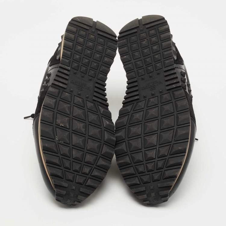 Pre Owned Valentino Black Leather and Suede  Rockstud Sneakers Size 42 