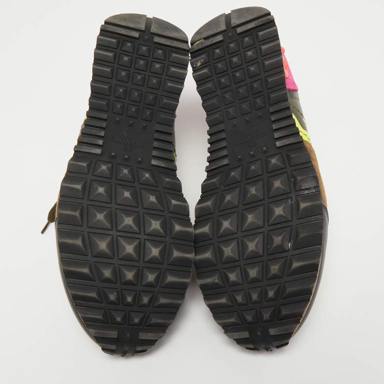 Pre Owned Valentino Multicolor Camo Print Canvas, Leather and Suede Rockrunner Sneakers Size 40
