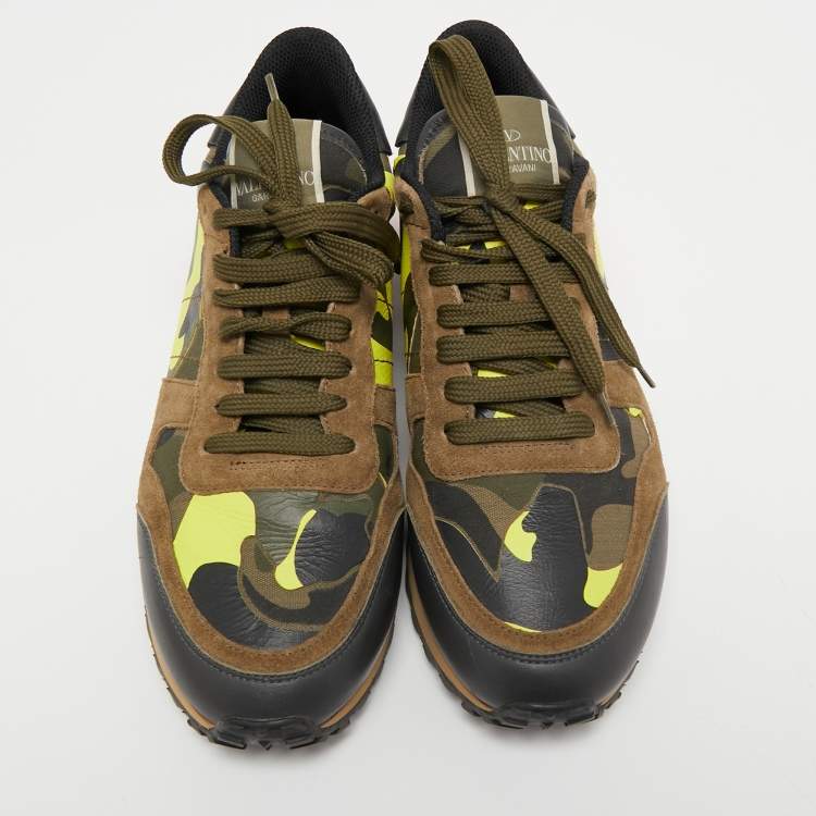 Pre Owned Valentino Multicolor Camo Print Canvas, Leather and Suede Rockrunner Sneakers Size 40