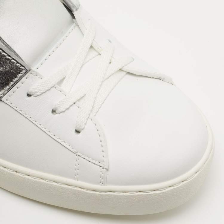 Pre Owned Valentino White/Silver Leather Open Sneakers Size 41