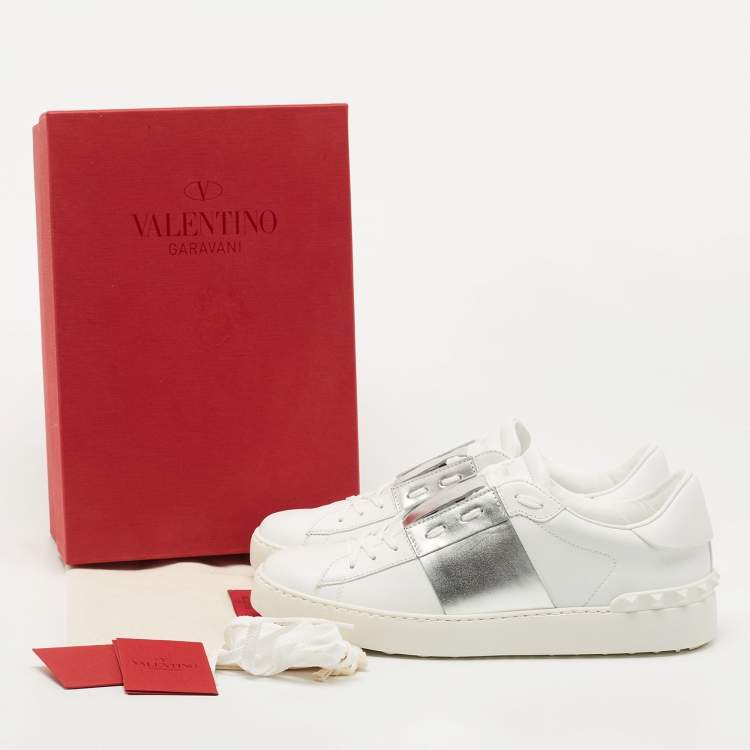 Pre Owned Valentino White/Silver Leather Open Sneakers Size 41