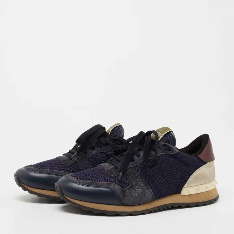 Pre Owned Valentino Tricolor Mesh, Leather and Suede Rockrunner Sneakers Size 40