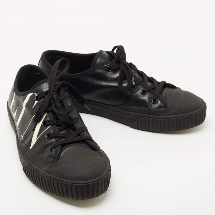Pre Owned Valentino Black Leather VLTN Low Top Sneakers Size 41