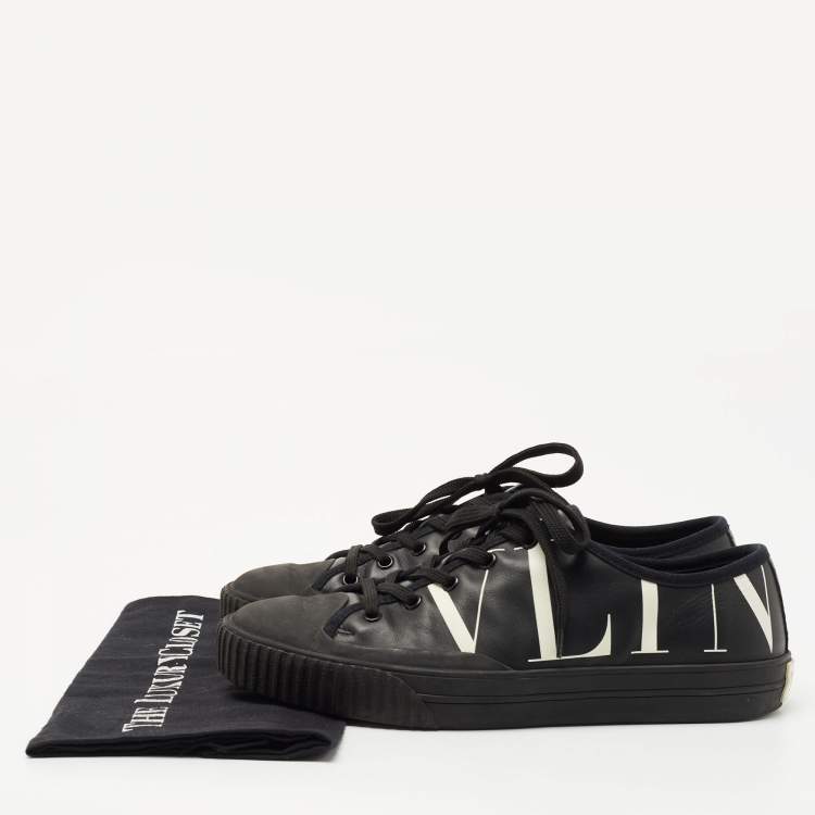 Pre Owned Valentino Black Leather VLTN Low Top Sneakers Size 41