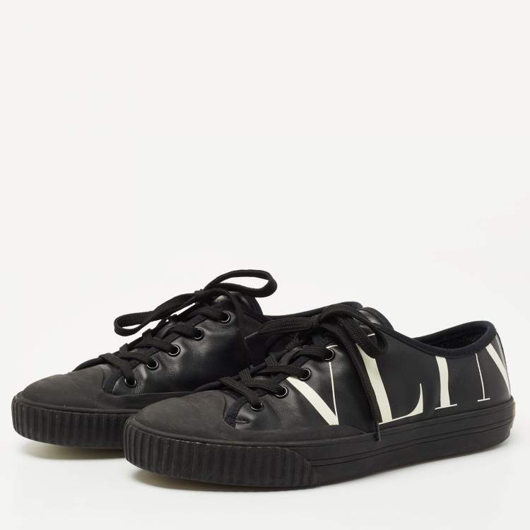 Pre Owned Valentino Black Leather VLTN Low Top Sneakers Size 41