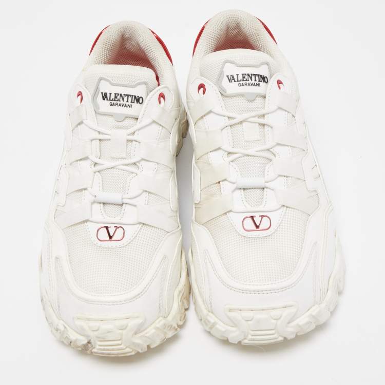 Pre Owned Valentino White Leather and Canvas Climbers VLogo Sneakers Size 42
