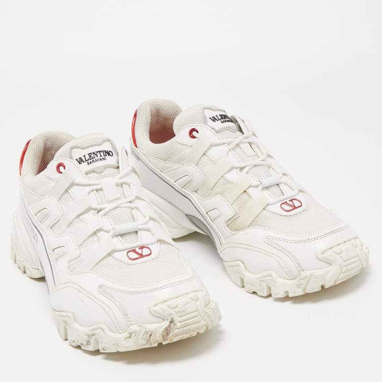 Pre Owned Valentino White Leather and Canvas Climbers VLogo Sneakers Size 42