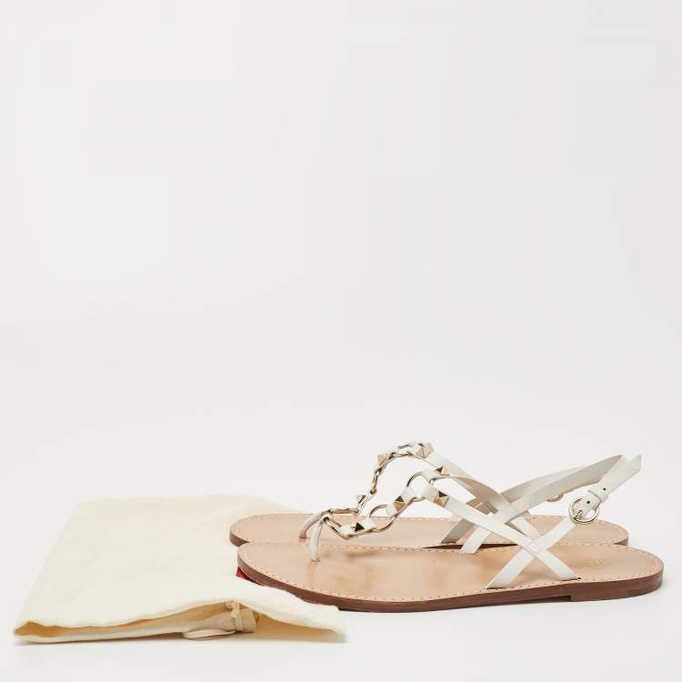 Pre Owned Valentino White Leather Ankle Strap Flat Sandals Size 40