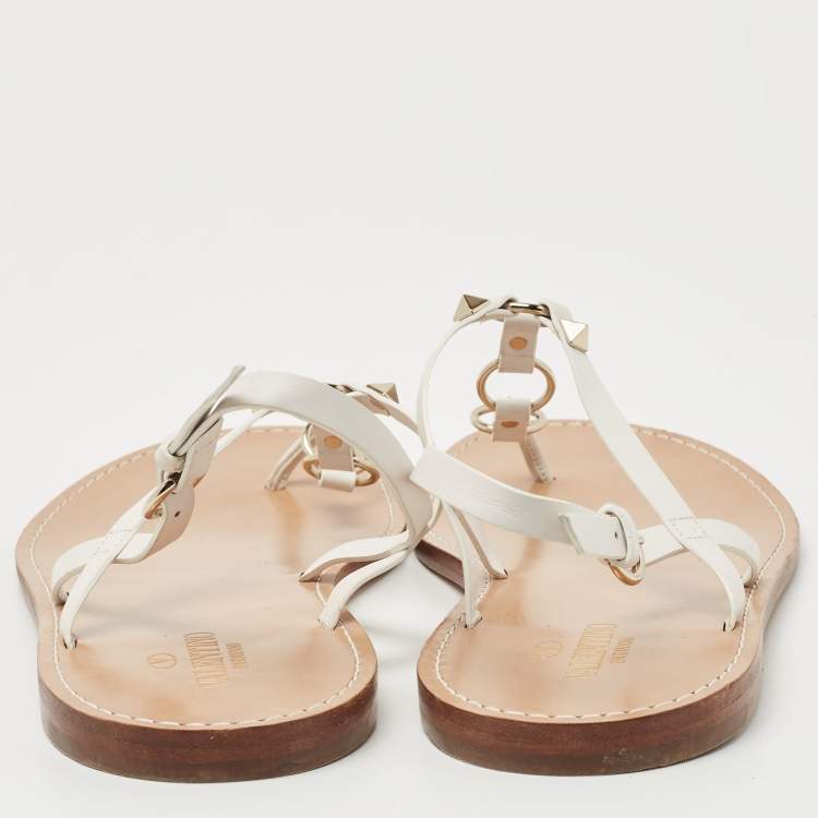 Pre Owned Valentino White Leather Ankle Strap Flat Sandals Size 40