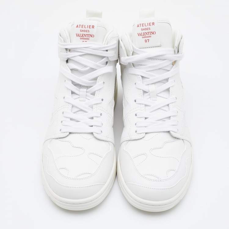 Pre Owned Valentino White Leather Atelier High Top Sneakers Size 44