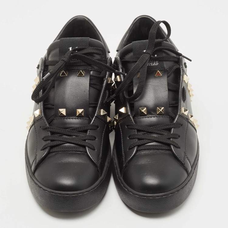 Pre Owned Valentino Black Leather Open Low Top Sneakers Size 41