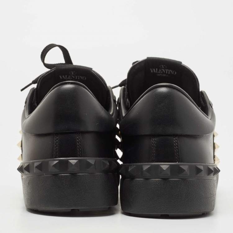 Pre Owned Valentino Black Leather Open Low Top Sneakers Size 41