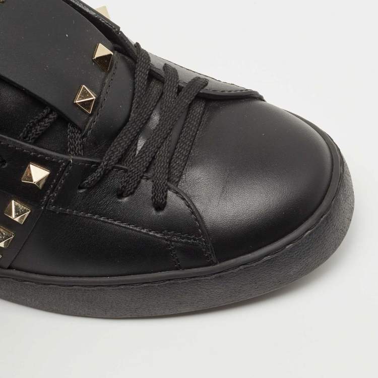 Pre Owned Valentino Black Leather Open Low Top Sneakers Size 41