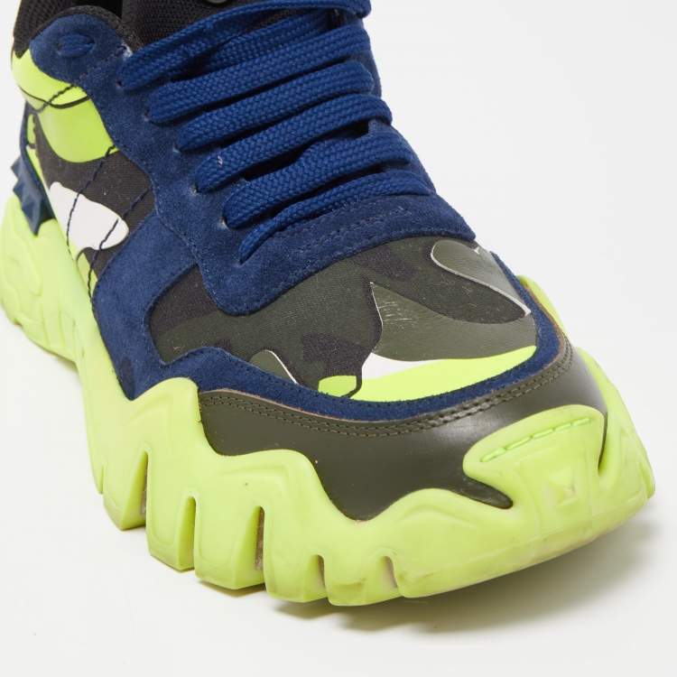 Pre Owned Valentino Multicolor Leather and Suede Camouflage Rockstud Rockrunner Sneakers Size 44 