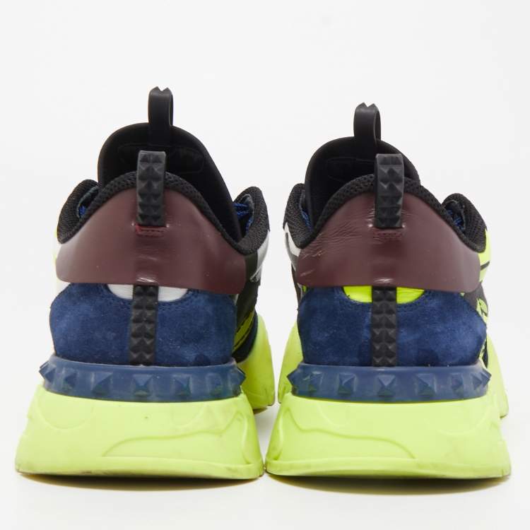 Pre Owned Valentino Multicolor Leather and Suede Camouflage Rockstud Rockrunner Sneakers Size 44 