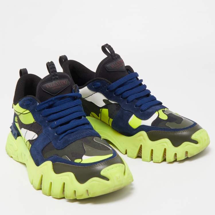 Pre Owned Valentino Multicolor Leather and Suede Camouflage Rockstud Rockrunner Sneakers Size 44 