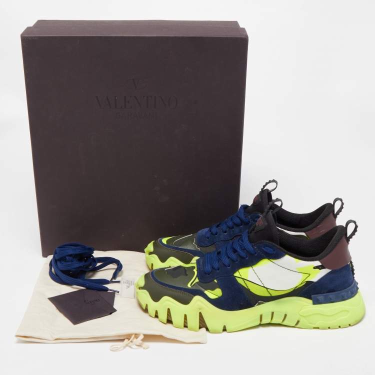 Pre Owned Valentino Multicolor Leather and Suede Camouflage Rockstud Rockrunner Sneakers Size 44 