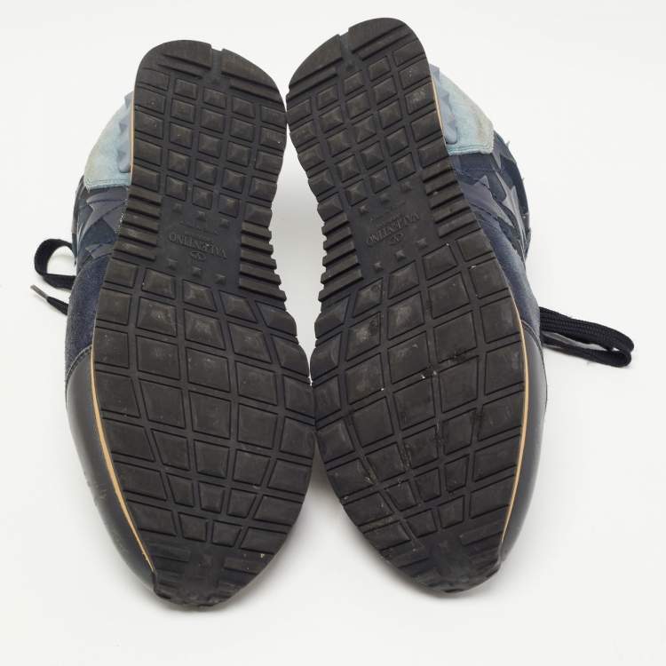 Pre Owned Valentino Multicolor Suede and Canvas Rockrunner Star Studded Low Top Sneakers Size 45