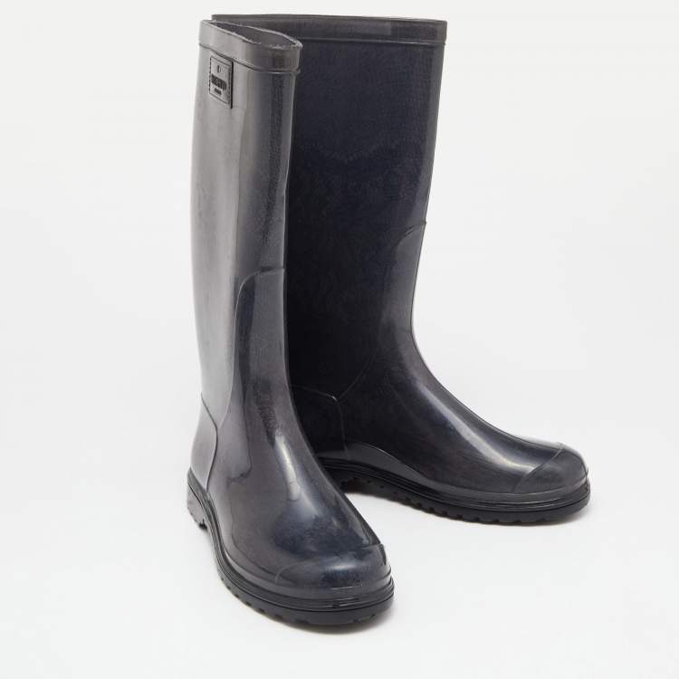 Pre Owned Valentino Grey Lace Print Rubber Rain Boots Size 38