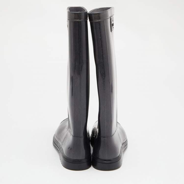 Pre Owned Valentino Grey Lace Print Rubber Rain Boots Size 38