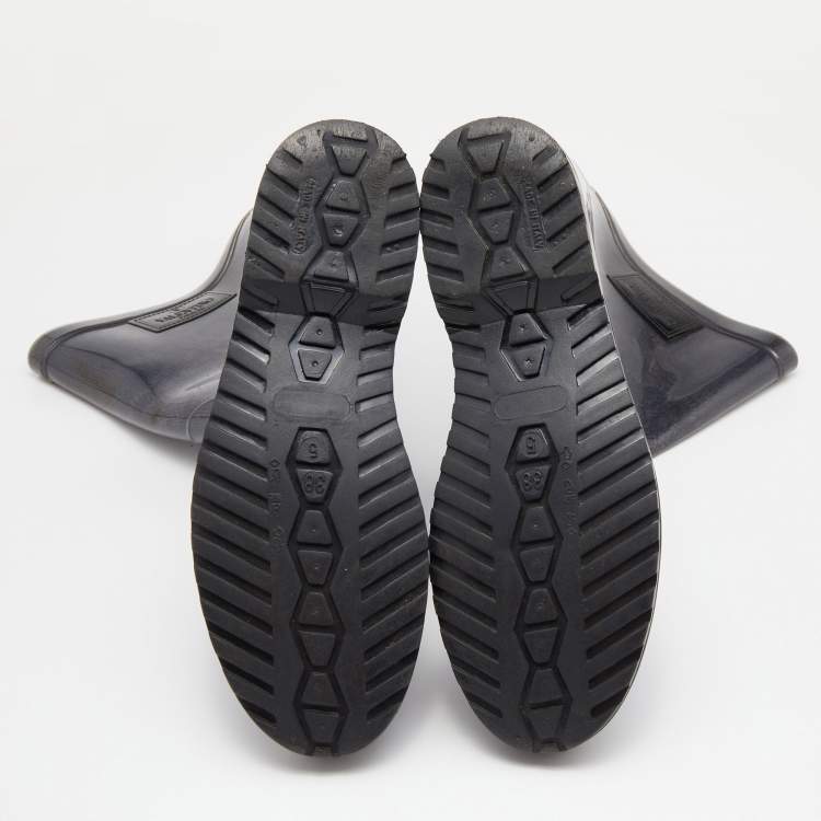 Pre Owned Valentino Grey Lace Print Rubber Rain Boots Size 38