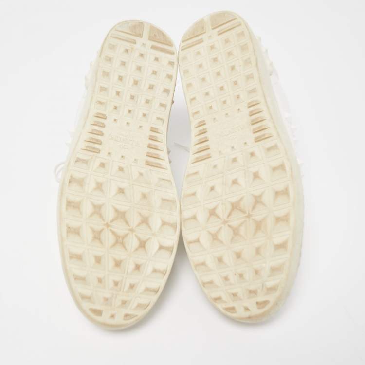 Pre Owned Valentino White Leather Studded Low Top Sneakers Size 44