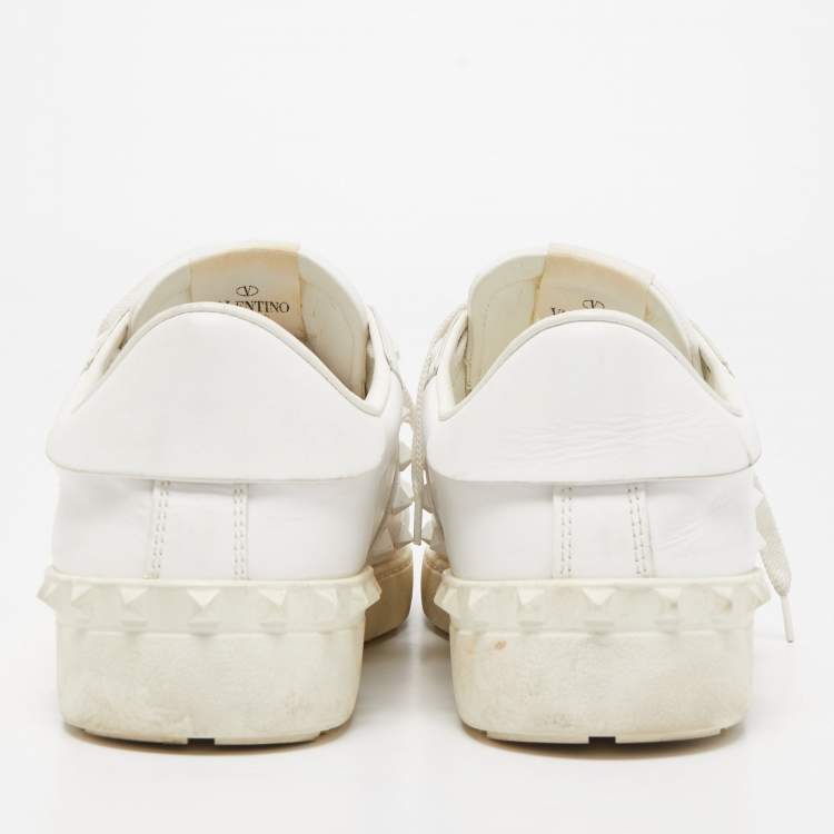 Pre Owned Valentino White Leather Studded Low Top Sneakers Size 44