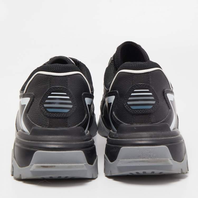 Pre Owned Valentino Black/White Leather And Mesh Climbers Low Top Sneakers Size EU 45
