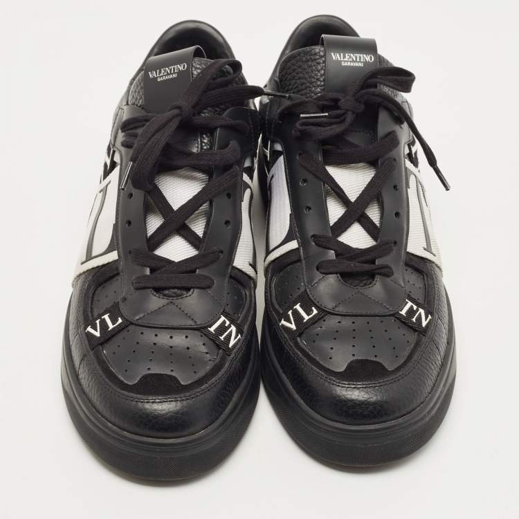 Pre Owned Valentino Black Leather VLTN Low Top Sneakers Size 44