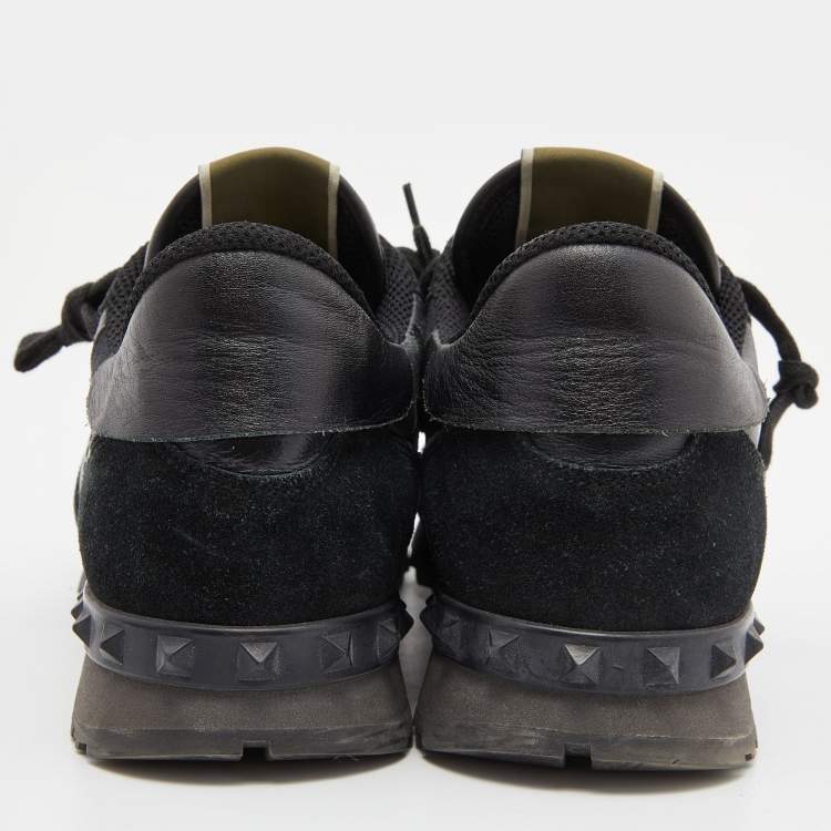 Pre Owned Valentino Black Camouflage Print Leather and Suede Rockrunner Low-Top Sneakers Size 40