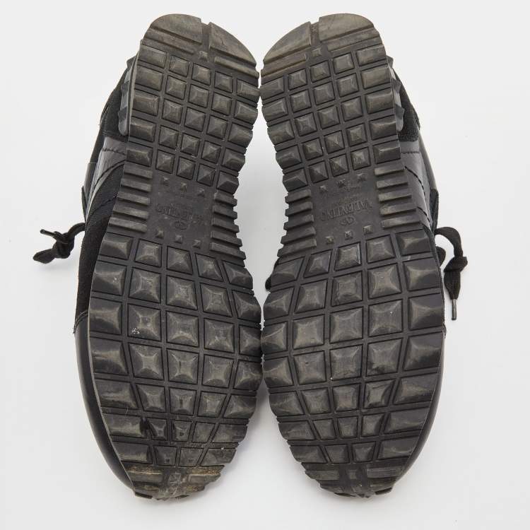 Pre Owned Valentino Black Camouflage Print Leather and Suede Rockrunner Low-Top Sneakers Size 40