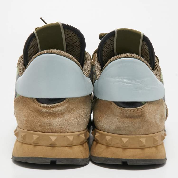 Pre Owned Valentino Multicolor Camouflage Suede And Leather Rockrunner Sneakers Size 43