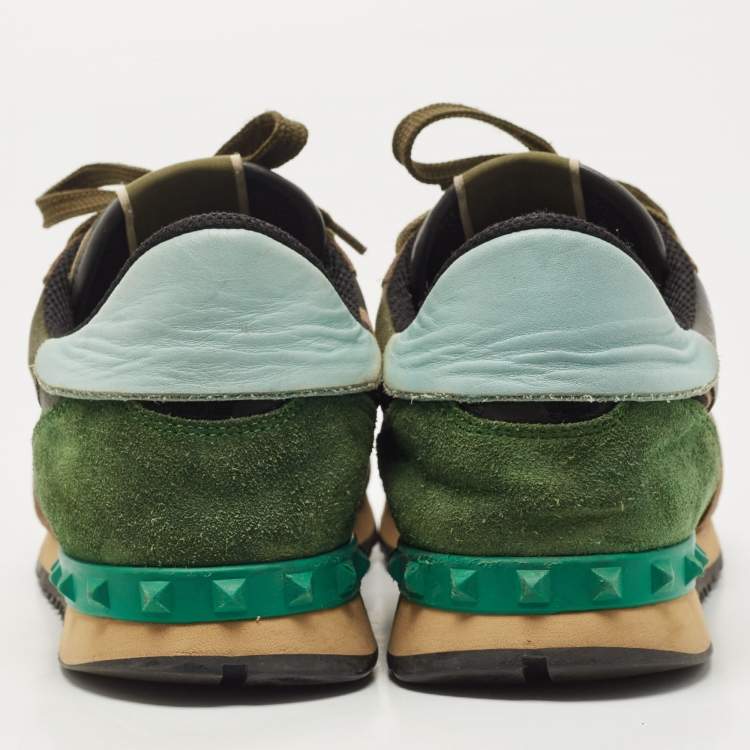 Pre Owned Valentino Tricolor Camo Print Canvas and Leather Rockrunner Sneakers Size 43