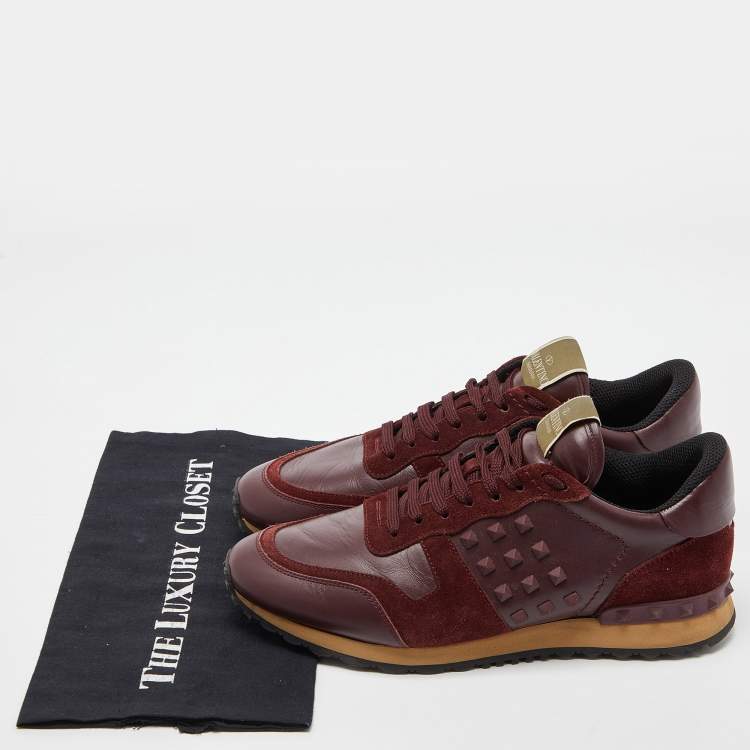 Pre Owned Valentino Burgundy Suede and Leather Rockrunner Sneakers Size 41