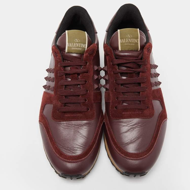 Pre Owned Valentino Burgundy Suede and Leather Rockrunner Sneakers Size 41