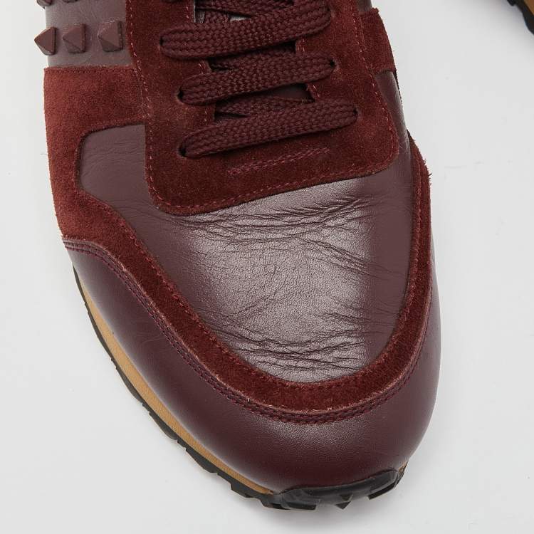 Pre Owned Valentino Burgundy Suede and Leather Rockrunner Sneakers Size 41