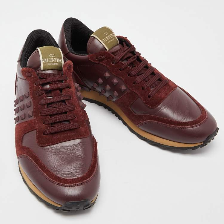 Pre Owned Valentino Burgundy Suede and Leather Rockrunner Sneakers Size 41