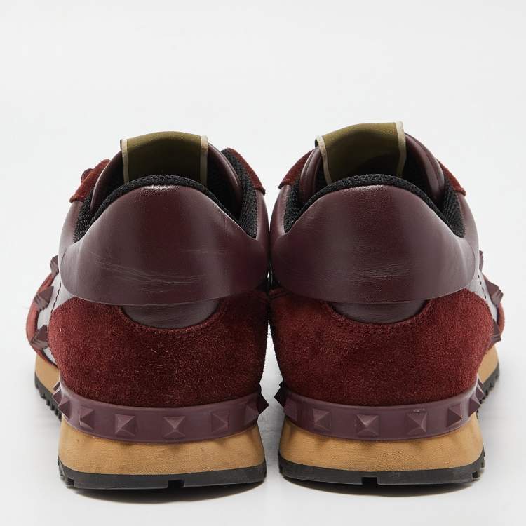 Pre Owned Valentino Burgundy Suede and Leather Rockrunner Sneakers Size 41