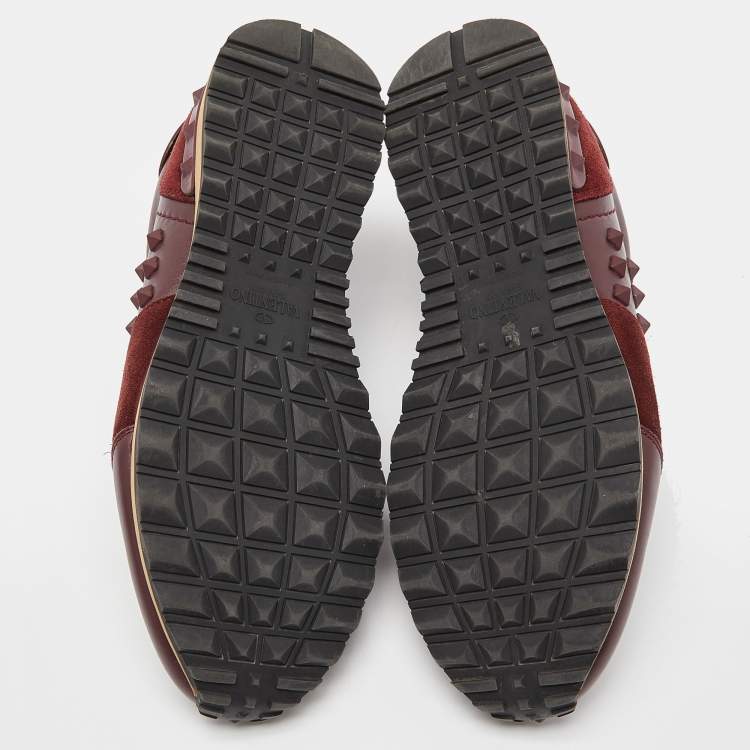 Pre Owned Valentino Burgundy Suede and Leather Rockrunner Sneakers Size 41