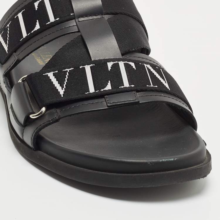 Pre Owned Valentino Black Leather and Canvas VLTN Sandals Size 39